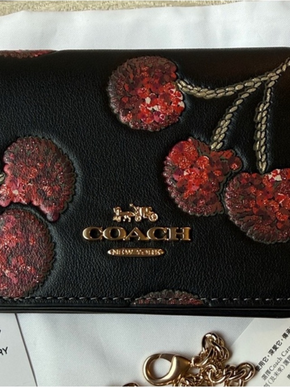 Coach Black Crossbody Bag with Red Sequin Cherry Motif - Picture 3 of 6